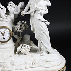 French Bisque and Marble Figural Mantel Clock, circa 1820-40