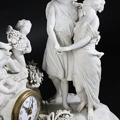 French Bisque and Marble Figural Mantel Clock, circa 1820-40
