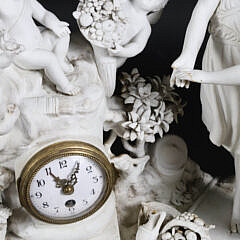 French Bisque and Marble Figural Mantel Clock, circa 1820-40