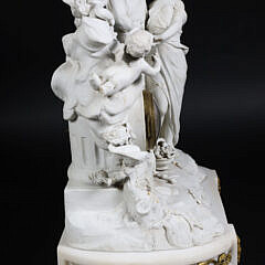 French Bisque and Marble Figural Mantel Clock, circa 1820-40