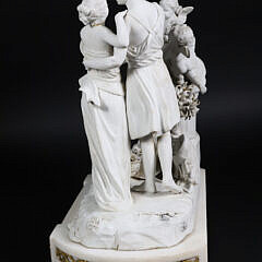 French Bisque and Marble Figural Mantel Clock, circa 1820-40