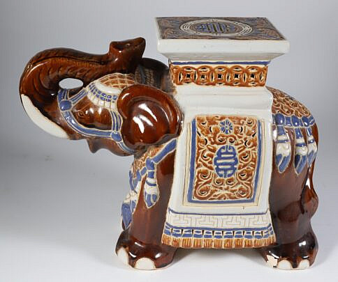 Ceramic Trumpeting Elephant Garden Stool End Table