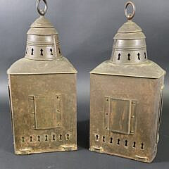 Pair of Large Antique Brass Port and Starboard Ships Light Lanterns, 19th century