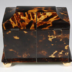 British Regency Diminutive Antique Tortoiseshell Double Compartment Tea Caddy, early 19th Century