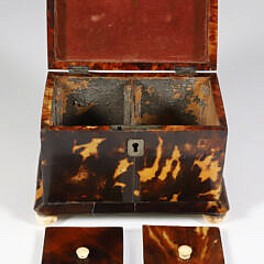 British Regency Diminutive Antique Tortoiseshell Double Compartment Tea Caddy, early 19th Century