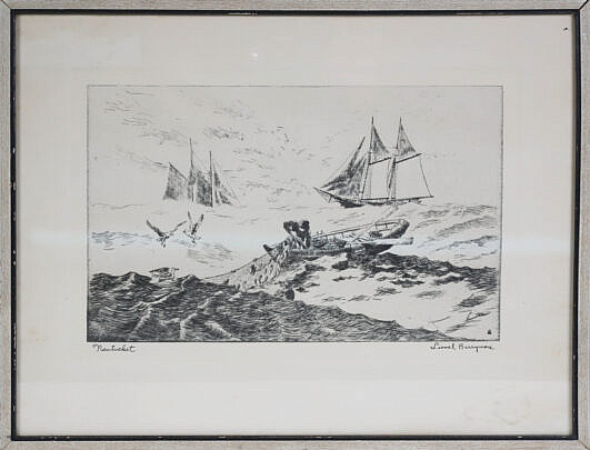 Lionel Barrymore Nantucket Black And While Etching Titled "Nantucket"