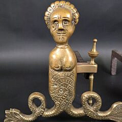 Pair of Antique Brass Figural Mermaid Andirons, circa 1920s