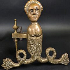 Pair of Antique Brass Figural Mermaid Andirons, circa 1920s