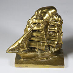Pair of Signed Victor Design Ship Gilt Metal Bookends