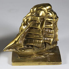 Pair of Signed Victor Design Ship Gilt Metal Bookends