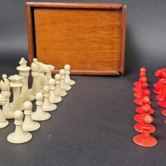 Antique Carved Bone Chess Set, 19th century