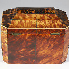 British Regency Antique Tortoiseshell Double Compartment Tea Caddy, early 19th Century