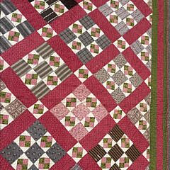 Antique Calico 9-Patch in a Square Patchwork Quilt, 19th Century