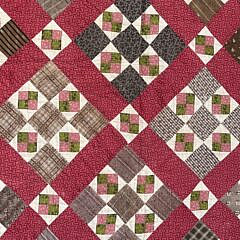 Antique Calico 9-Patch in a Square Patchwork Quilt, 19th Century