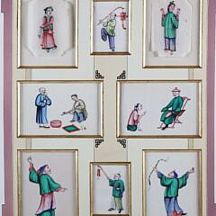 Chinese Export Watercolor Figural Studies on Pith Paper, early 19th Century