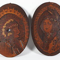 Pair Of Fleming Art Company Jeweled Plaques Depicting Native Americans
