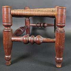 Antique American Rush Seat Mahogany Sheraton Stool, 19th century