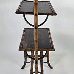 Antique English Bamboo Two-Tier Mechanical Etagere Bookshelf, 19th century