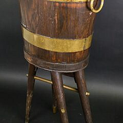 Antique English Oak Brass Bound Peat Bucket, 19th century