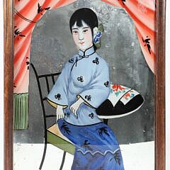 Chinese Reverse Painting On Mirror Of A Geisha
