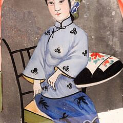 Chinese Reverse Painting on Mirror of a Geisha