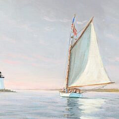 G.S. Hill Oil On Panel “Sunset and The Endeavour Rounding Brant Point”
