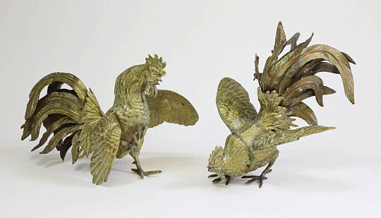 Pair Of Italian Gilt Roosters