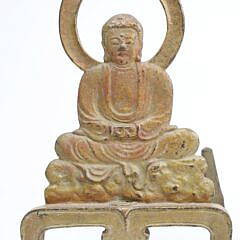 Pair Of Vintage Gilt Iron Japanese Buddha Andirons, circa 1920s