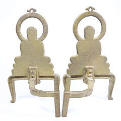 Pair Of Vintage Gilt Iron Japanese Buddha Andirons, circa 1920s