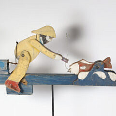 Group Of Folk Art Carvings Comprising a Pond Model, Sperm Whale, and Fisherman Whirligig