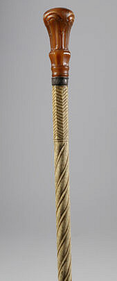 Whaler Made Carved Horn Grip Cane, 19th Century