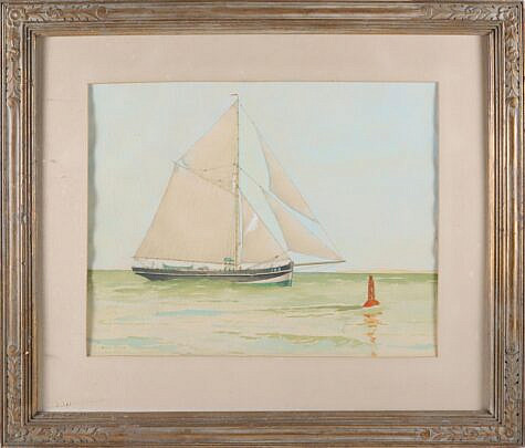 Lucien van Vyve Watercolor Portrait Of A Harbor Pilot Boat