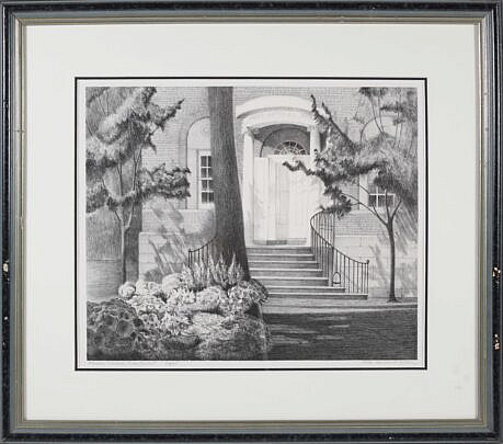 Ruth Haviland Sutton Black And White Etching "Flower Market Nantucket"