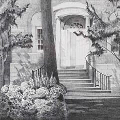 Ruth Haviland Sutton Black And White Etching “Flower Market Nantucket”