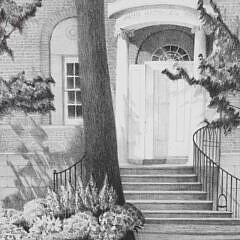 Ruth Haviland Sutton Black And White Etching “Flower Market Nantucket”