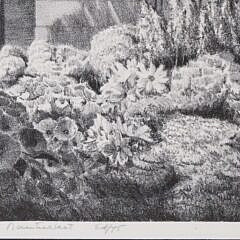 Ruth Haviland Sutton Black And White Etching “Flower Market Nantucket”