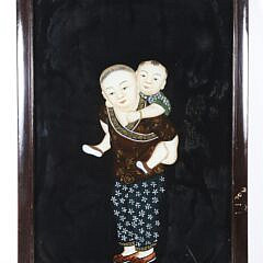 Contemporary Chinese Reverse Painting On Glass "Mother And Child"