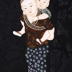 Contemporary Chinese Reverse Painting On Glass “Mother And Child”
