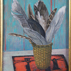 Elizabeth Saltonstall Oil On Board “Basket Of Feathers”