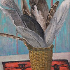 Elizabeth Saltonstall Oil On Board “Basket Of Feathers”