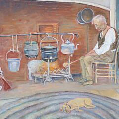 Edith Yager Pastel On Canvas “Interior Scene At The Hearth”