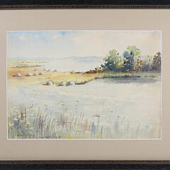Emma H. Van Pelt Watercolor On Paper "Across The Salt Marsh, Aug. 1893"
