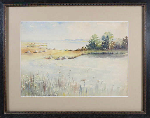 Emma H. Van Pelt Watercolor On Paper "Across The Salt Marsh, Aug. 1893"