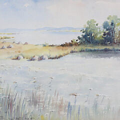 Emma H. Van Pelt Watercolor On Paper “Across The Salt Marsh, Aug. 1893”