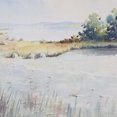 Emma H. Van Pelt Watercolor On Paper “Across The Salt Marsh, Aug. 1893”