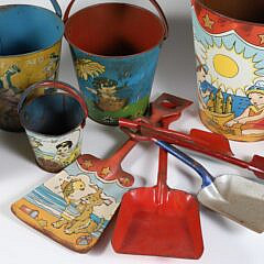 Collection of 13 Vintage Tin Sand Toys