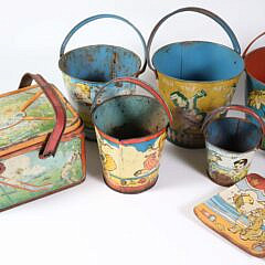 Collection of 13 Vintage Tin Sand Toys