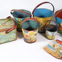 Collection of 13 Vintage Tin Sand Toys