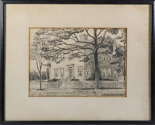 Ruth Haviland Sutton Charcoal And Graphite View Of 81 Main Street, Nantucket