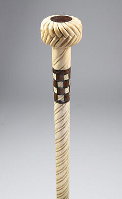 Whaler Made Bugle Braid Grip Walking Stick, mid 19th Century